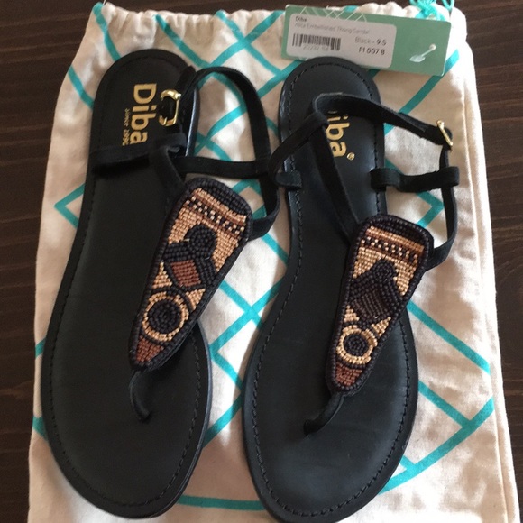 Diba Shoes - Diba Alita Embellished Thong Sandals, Black